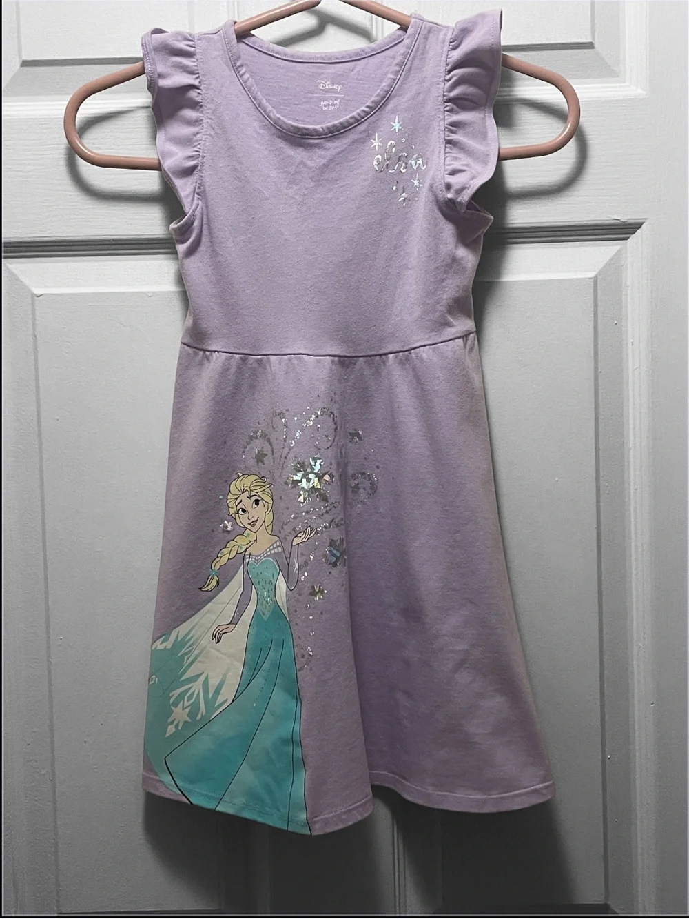 Disney Girls' Lavender Elsa Dress with Teal Graphic - Picture 1 of 8